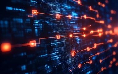 Obraz premium Abstract concept of data transmission blocks within a blockchain network, representing secure information flow and modern digital communication