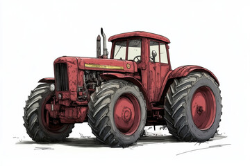 Obraz premium Vintage red tractor with large tires, showcasing classic design and rugged charm