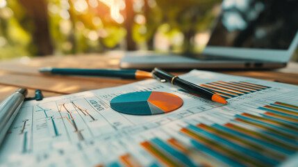 Outdoor Workspace with Financial Data and Charts