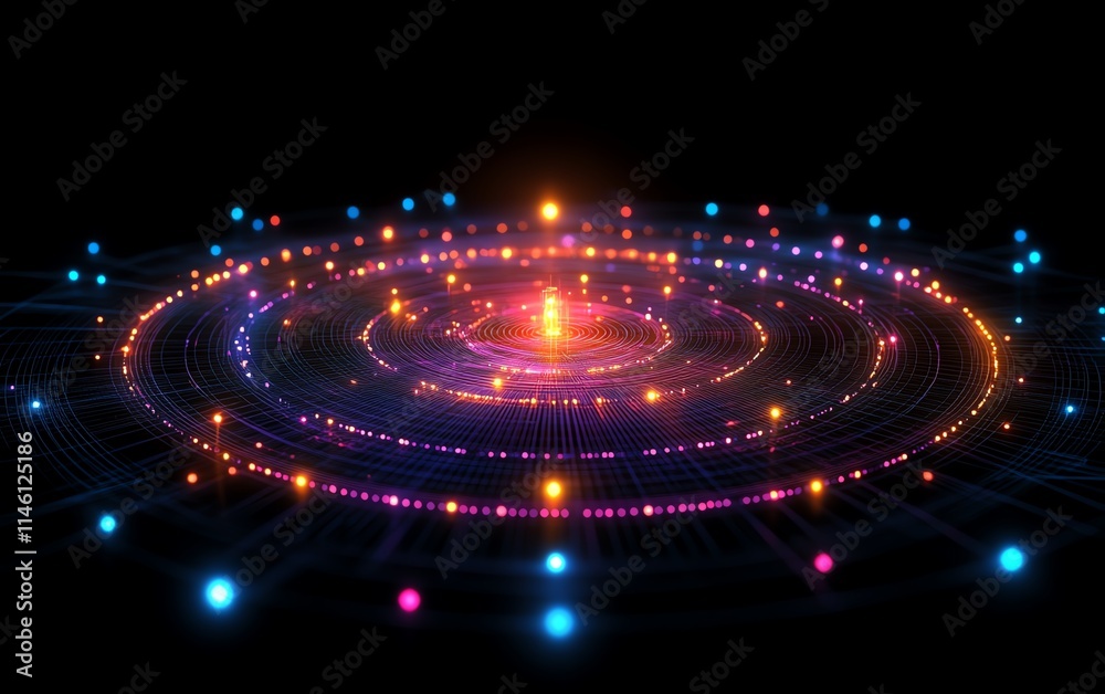 Poster intricate wireframe design with glowing dots connecting each point, representing modern communicatio