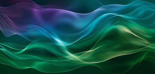 Fototapeta premium A digital abstract gradient wave background with rich jewel tones such as emerald green, sapphire blue, and amethyst purple. The waves shimmer with a luxurious, opulent feel.