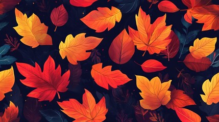 Seamless autumn leaves falling pattern background, warm fall foliage vector illustration, seasonal design texture for graphic projects, orange and brown leaf motifs






