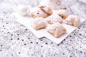 Stollen Bites on bright background. Soft focus. Close up.
