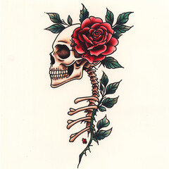 Skull and Rose Leg tattoo flash illustration