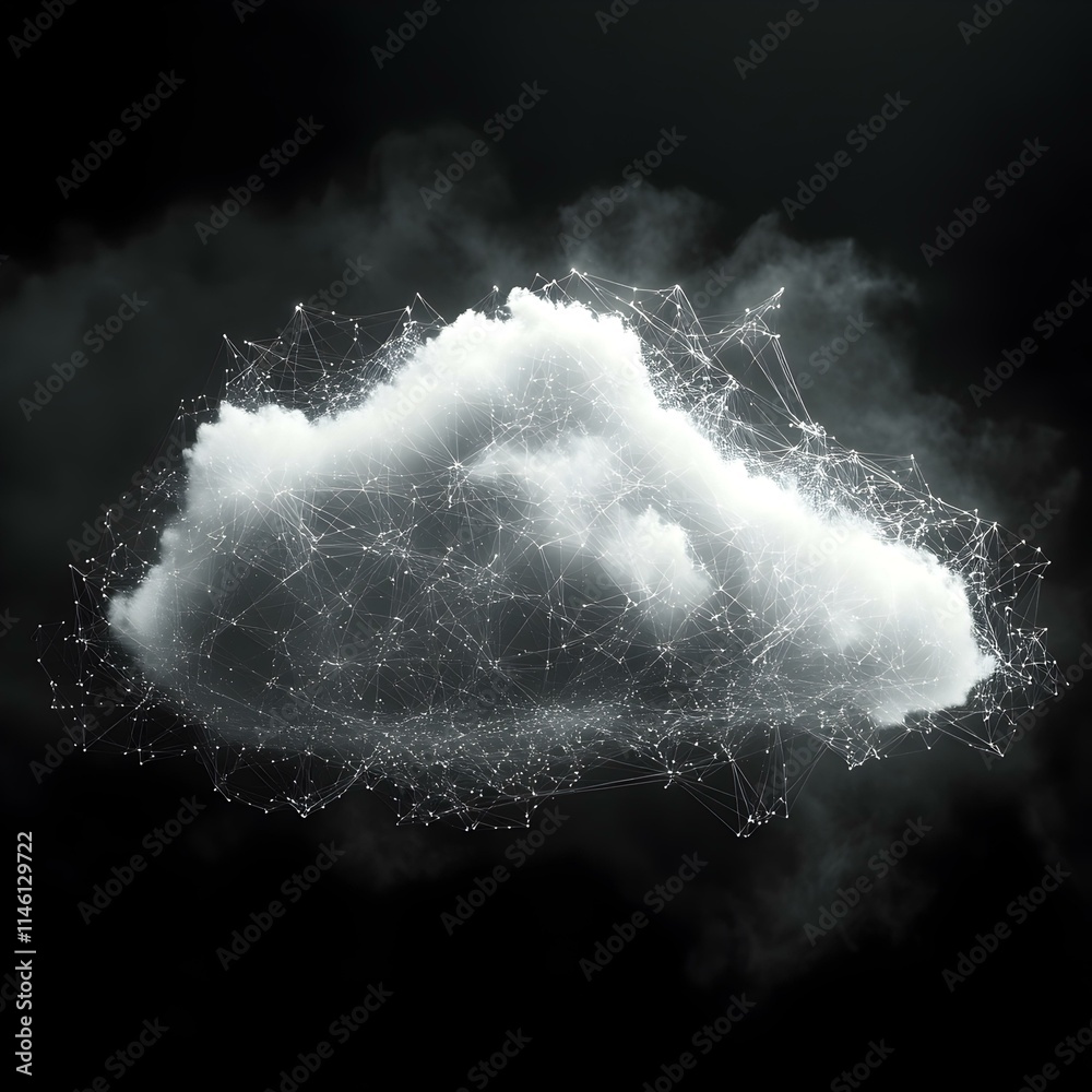 Poster digital cloud with interconnected network lines and data points