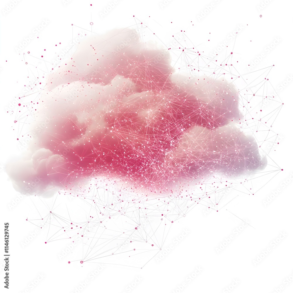 Poster digital clouds and interconnected network lines in abstract visualization