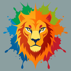 lion head splatter paint creating an abstract lion face