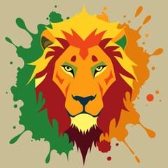 lion head splatter paint creating an abstract lion face