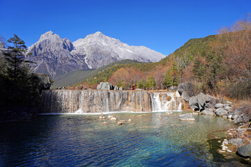 Blue Moon Valley, Lijiang Yunnan China the popular spot inside the Jade Dragon Snow Mountain Scenic Area. Beautiful nature panoramic scenery 