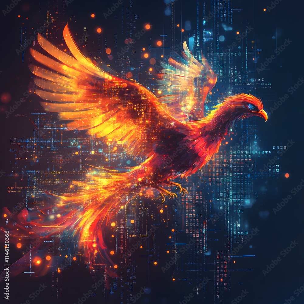 Poster dynamic phoenix concept representing innovation in coding frameworks