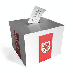 West Pomerania - ballot box with flag - 3D illustration