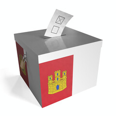 Castilla-La Mancha - ballot box with flag - 3D illustration