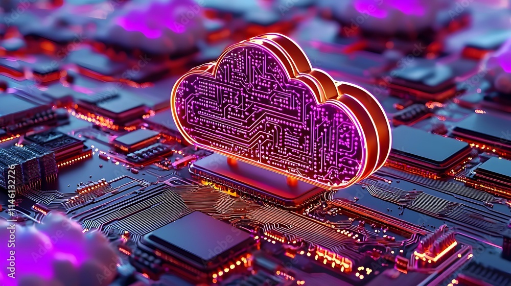 Poster cloud api integration concept with circuit board design and technology