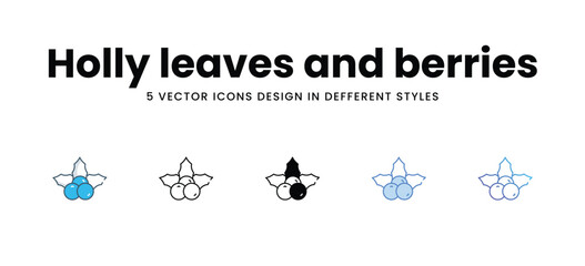 Holly leaves and berries icons in different style vector stock illustration