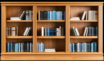 Traditional Oak Wood Bookcase with Shelves and Books Display