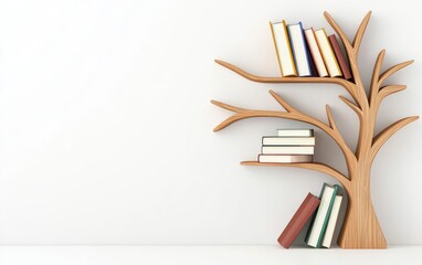 library shelves and gifts. A creative DIY bookshelf resembling a tree, with branches extending to hold books and decorative items, library shelves trees, personalized reading decor