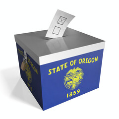 Oregon - ballot box with flag - 3D illustration