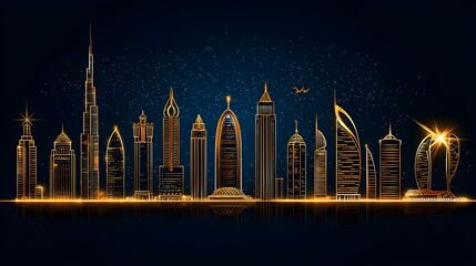 Fototapeta premium Modern Art Representation of Skyline in United Arab Emirates
