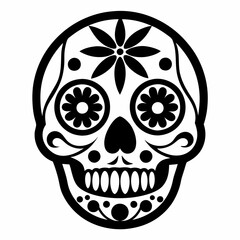 Day of the Dead Sugar Skull Illustration - Black and White Floral Design