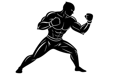 Athletic boxer silhouette in fighting stance