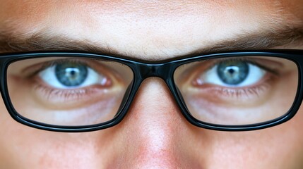 Close-up on Stylish Eyewear, Male Model with Black Frames and Intricate Eyewear Design