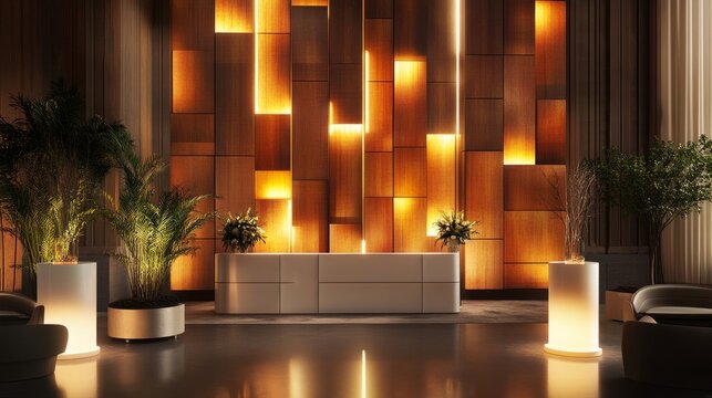 A modern, modular backdrop design featuring sleek panels and soft lighting, adaptable for a variety of events, from parties to presentations.