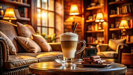 Fototapeta premium Indulge in a warm latte macchiato; the perfect autumn coffee shop treat.