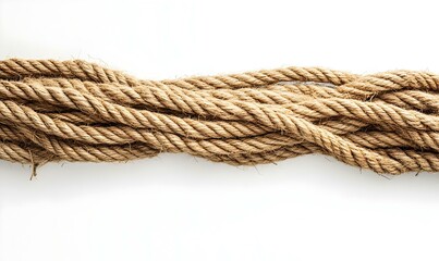Fototapeta premium Tangled Jute Rope Isolated on Bright White Background for Textures