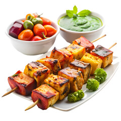 Delicious Grilled Paneer Tikka Skewers with Green Sauce