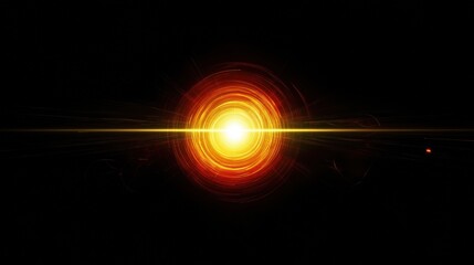 lens flare with yellow and red colors on a black background.
