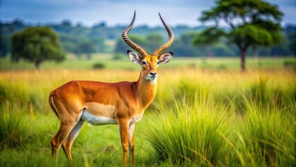 Naklejka premium Murchison Falls National Park: stunning kob antelope wildlife photography in Uganda.