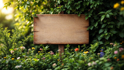 Empty wooden signpost in a garden