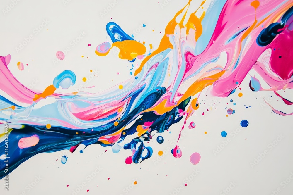 Aufkleber Dynamic representation of paint splashes in vivid colors, creating an abstract design on a white background, symbolizing movement and artistic freedom.