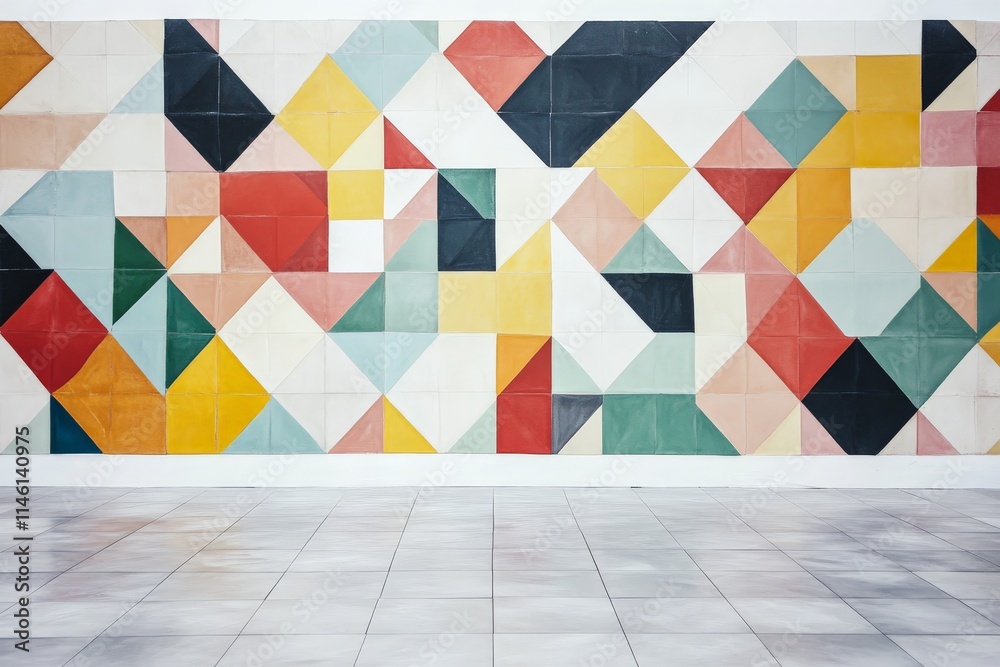 Aufkleber a vibrant and artistic installation of a geometric tiled wall, featuring a symmetrical design with m