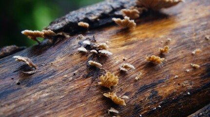 Schizophyllum commune or grigit fungus is found on dead and rotting tree trunks. This fungus grows in clusters and is white in color.