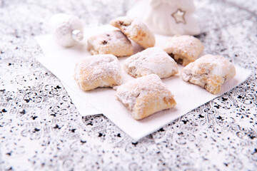 Stollen Bites on bright background. Soft focus. Close up.	