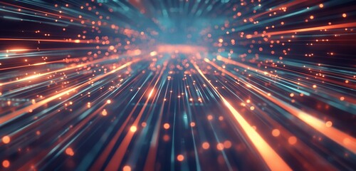 Naklejka premium A futuristic data grid with beams of light crisscrossing in multiple directions, representing the high-speed data traffic in a global network.