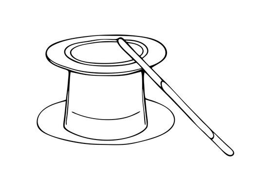 recommend clip art: Magic hat and wand line art vector illustration 