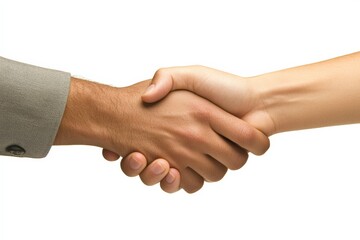 Two individuals of different skin tones shaking hands, representing diversity, mutual respect, and collaboration in a shared professional setting.