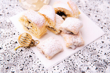 Stollen Bites on bright background. Soft focus. Close up.	