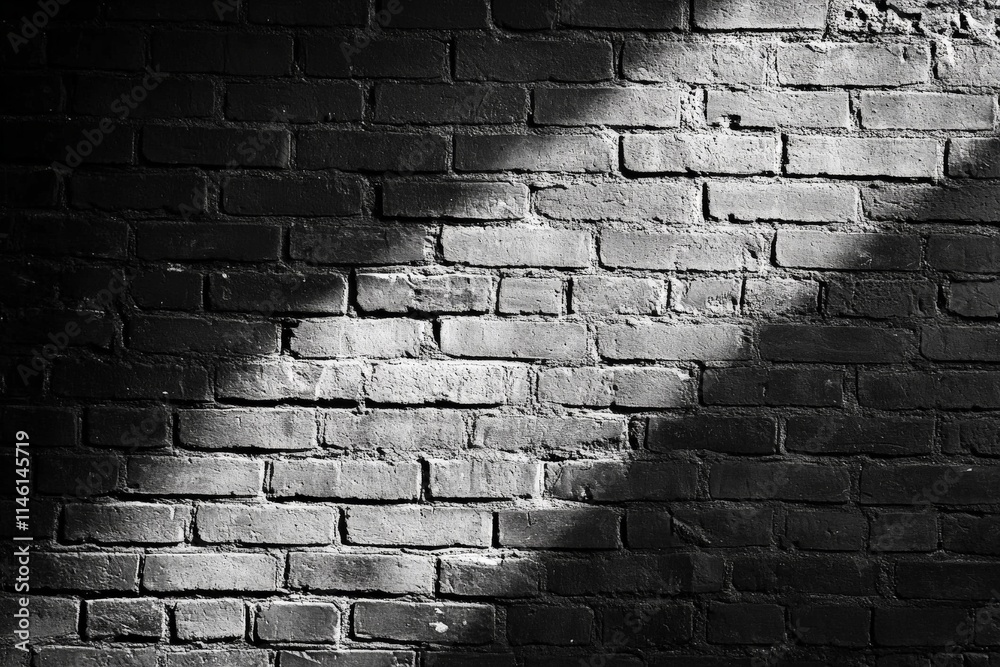 Poster A dramatic composition showing a dark brick wall illuminated to reveal shadow patterns that offer a playful and artistic exploration of light and surface interaction.