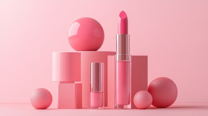 An aesthetic inspiration board for a luxury beauty brand with modern pink elements, Pantone pink