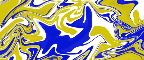 Abstract Swirling Marble Texture in Blue Yellow and White Colors Digital Art Background Design