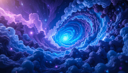 Obraz premium Whimsical 3D Space Nebula Illustration: Blue and Purple Cosmic Wonder in Vibrant Detail
