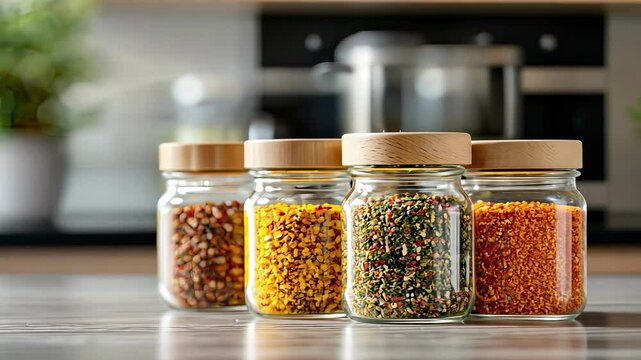 various condiments on the table. Selective focus