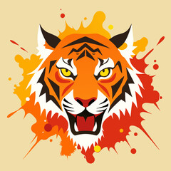 Tiger head splatter paint creating an abstract lion face