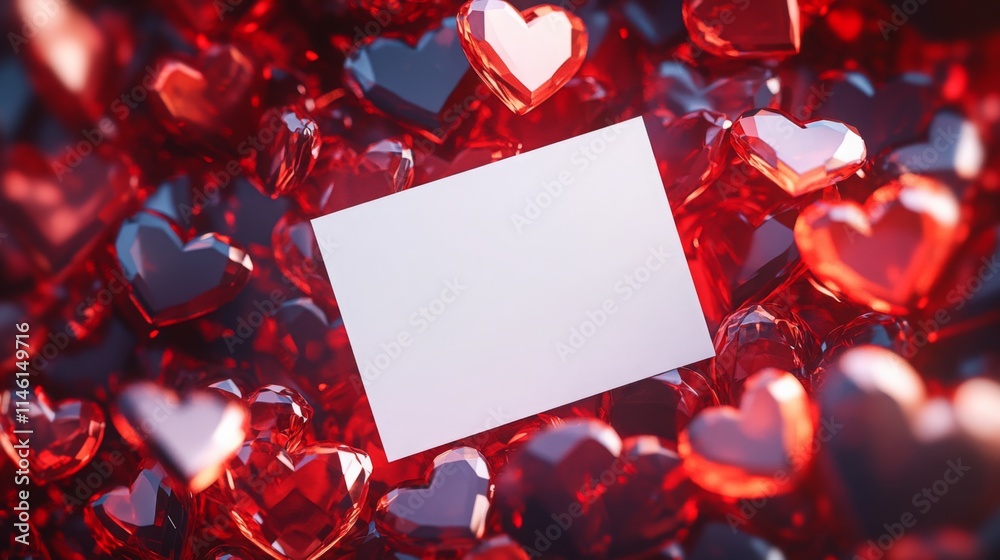 Aufkleber vibrant red heart shapes fill the background with a blank white card placed prominently in the cente