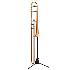3d render golden trombone with transparent background