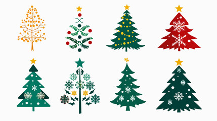 Christmas Trees Silhouettes Set Isolated on White Background