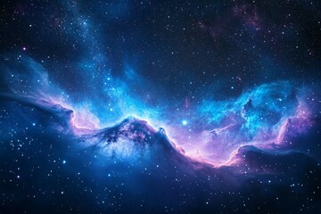 A breathtaking image of dramatic blue and purple cosmic clouds swirling among a myriad of stars,...